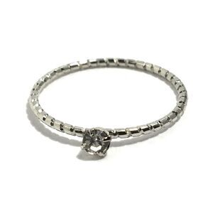 Vintage Ring Size 7.75 Silver Tone Thin Band Rhinestone 90s Stacking Ring